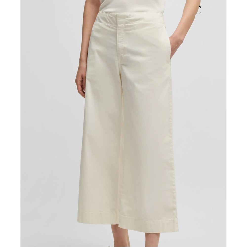Boss Orange Tahiana Wide Leg White High Rise Pants Trousers Womens 10 NWT
